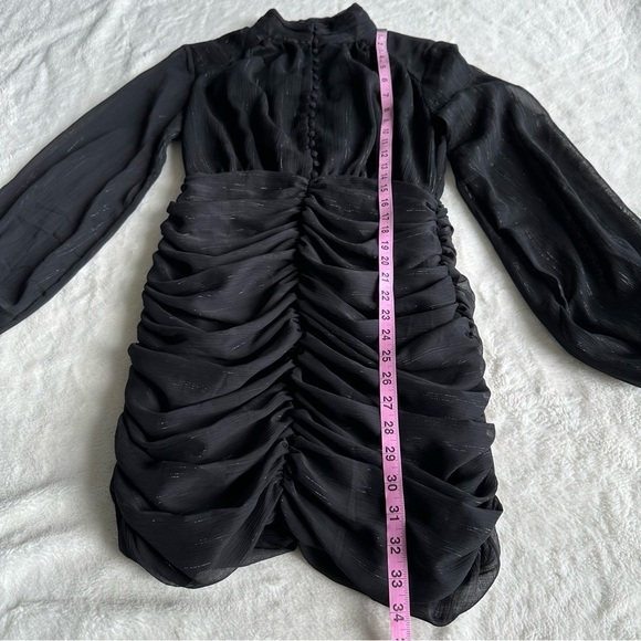 House of Harlow 1960 Black Ruched Long Sleeve Mini Dress S (4) - Picture 6 of 16